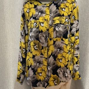 Who What Wear Gold & Gray Long Sleeve Blouse XL